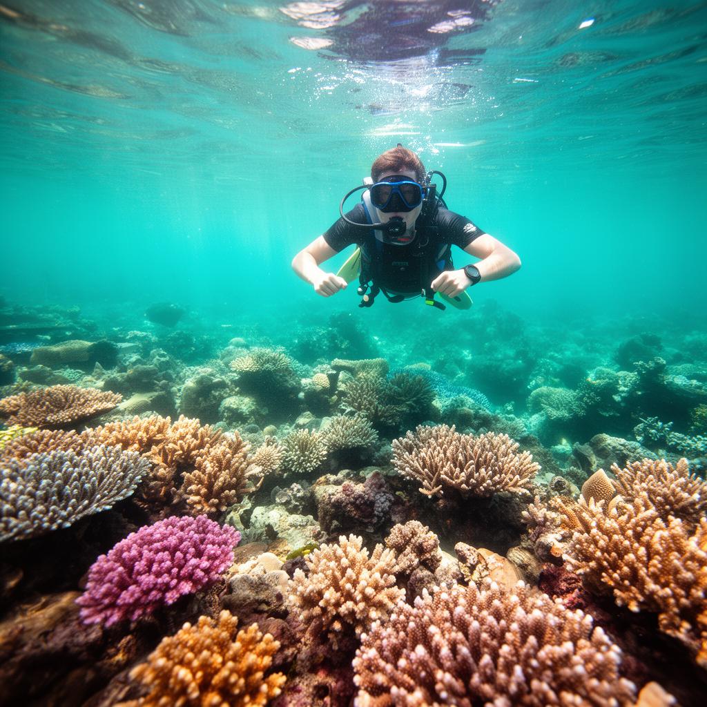 Snorkeller above the Great Barrier Reef