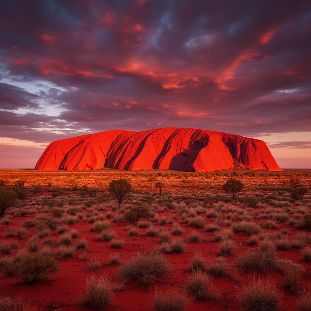 Uluru in the Outback at sunset