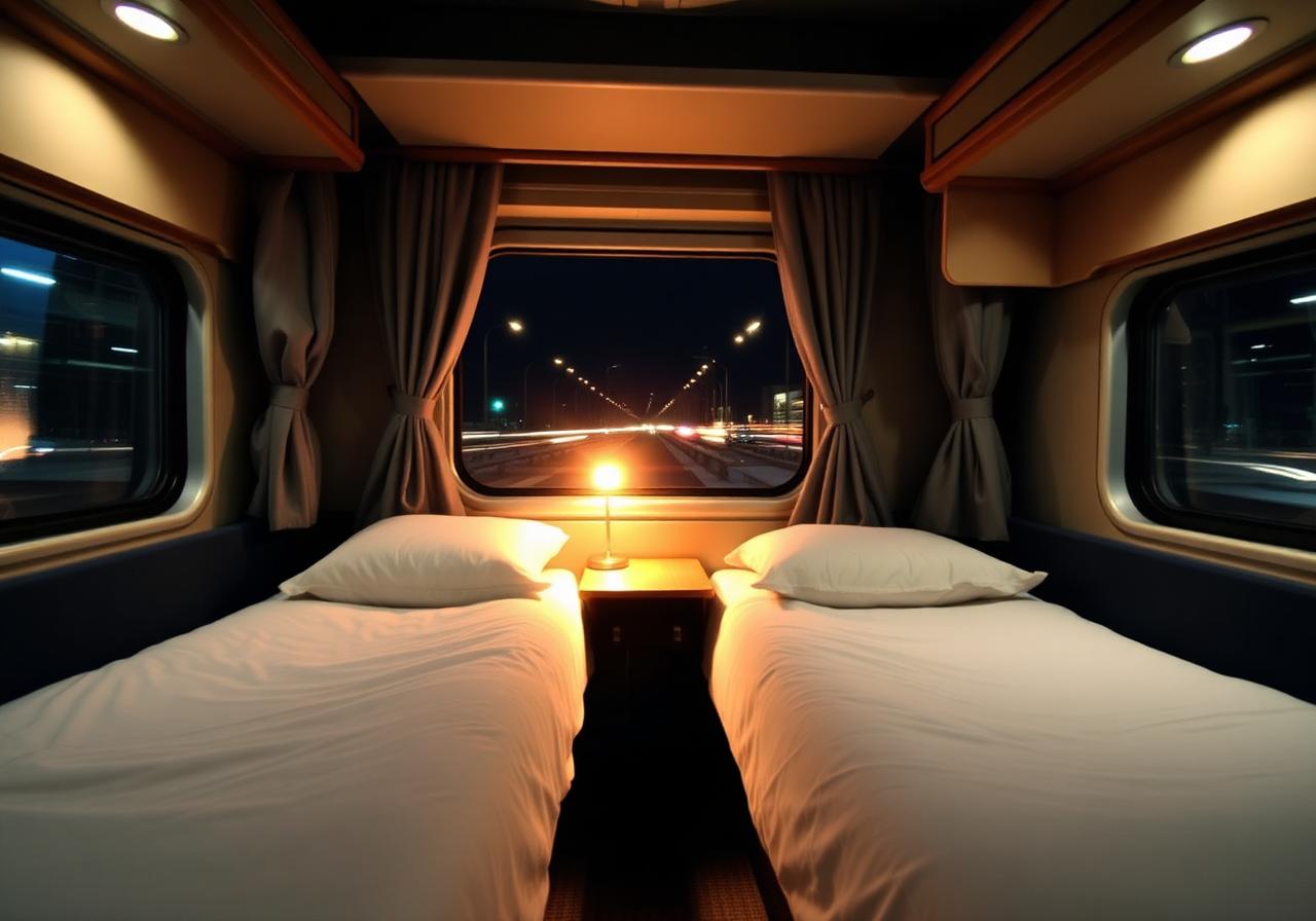 Interior of a European night train sleeper cabin
