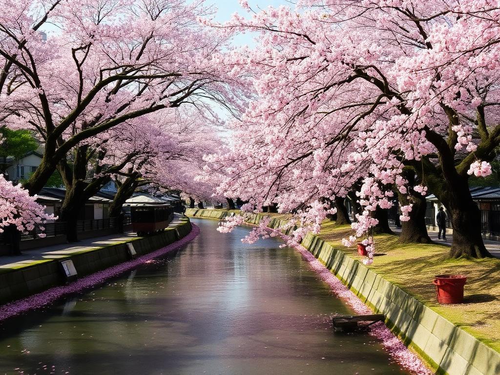 Cherry blossoms along the Meguro River in Tokyo