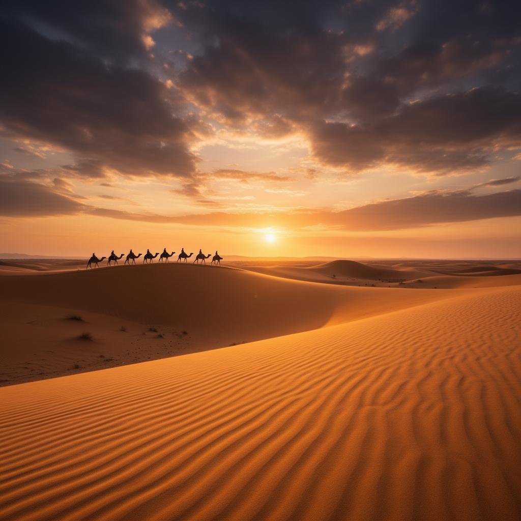 The sand dunes of the Sahara at sunset