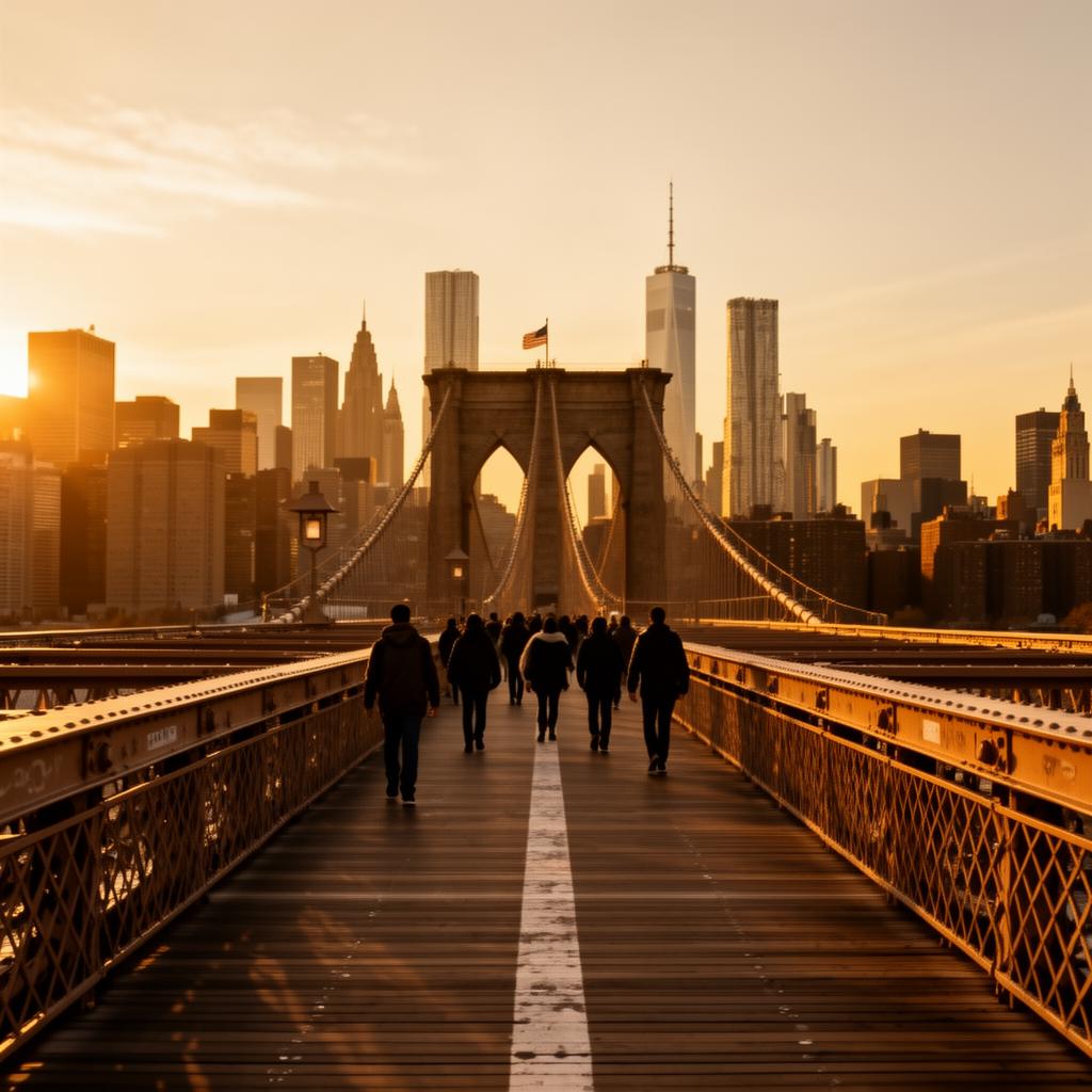 New York's Brooklyn Bridge at sunset