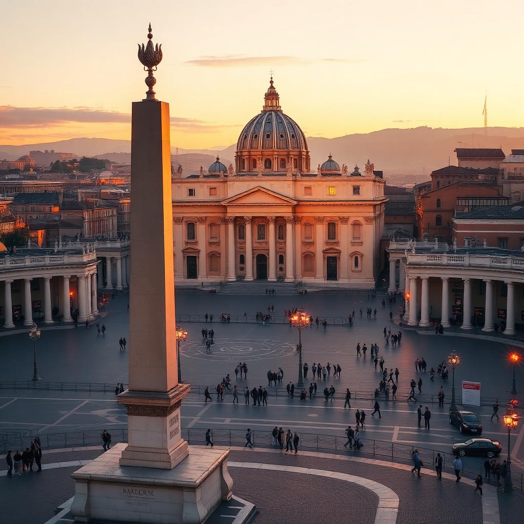 St Peter's Square and the Vatican basilica in the morning