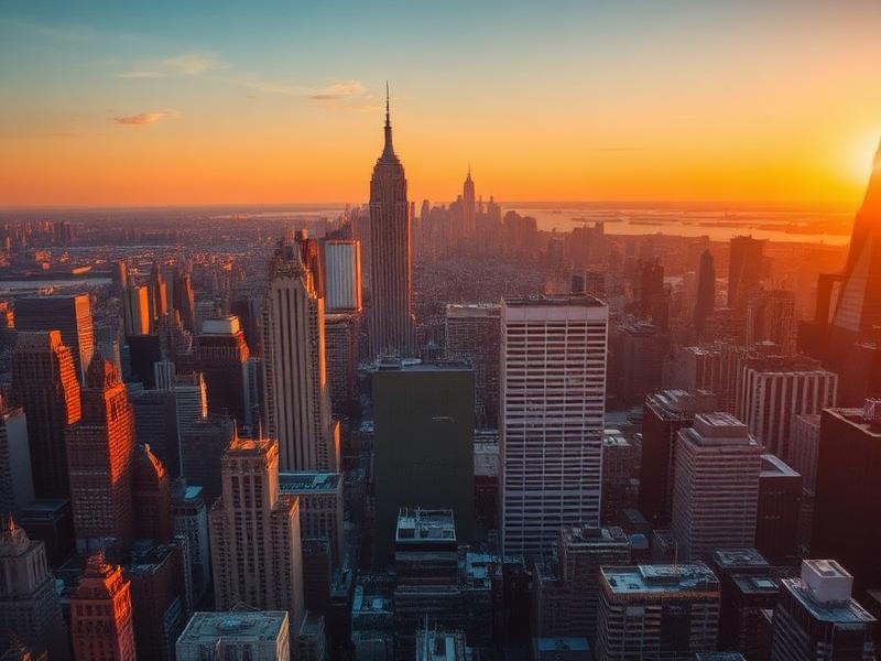 New Yorkin pilvenpiirtäjät auringonlaskussa